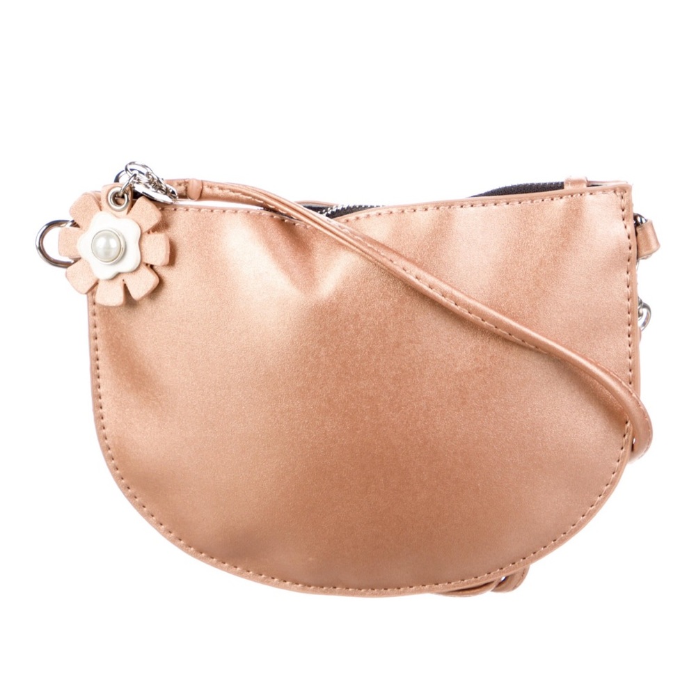 Metallic Peach Mini Crossbody Bag with Flower Charm